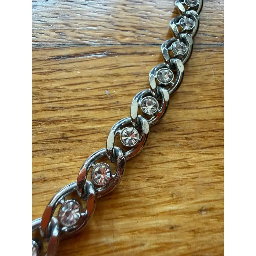 Silver Chain Belt w/Diamond Rhinestone Accents sz XS/S